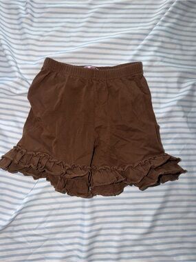 Girls' Brown Ruffle Hem Shorts